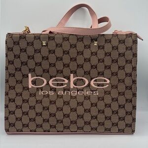 Bebe Signature Pink and Brown Tote Bag